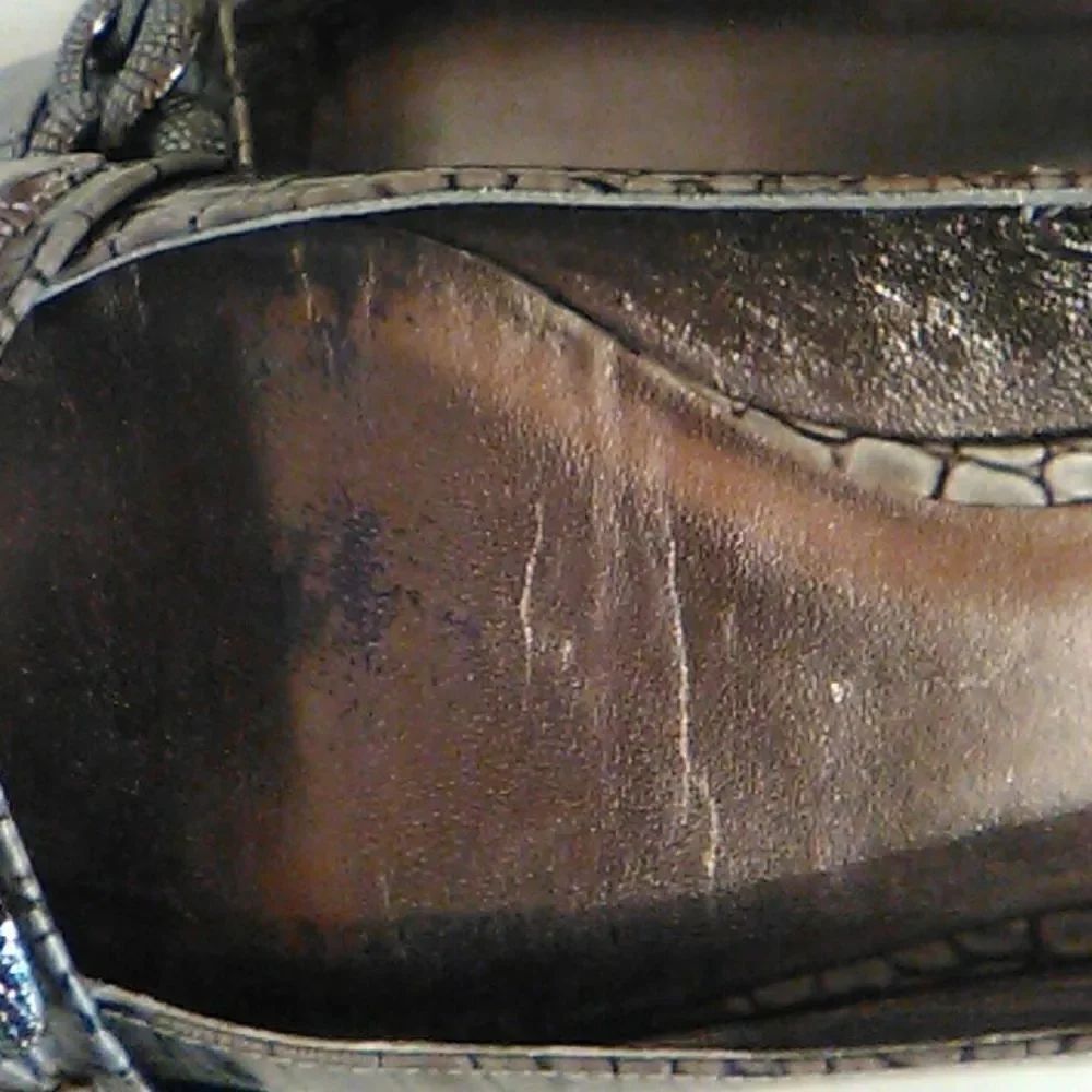 Saks Fifth Avenue Pewter Reptile Embossed Flats - Picture 6 of 14